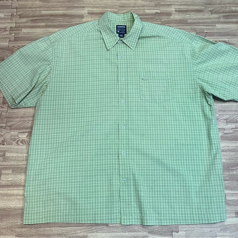 Quicksilver Checkered Buttondown Short Sleeve Green T-Shirt Mens Size Large